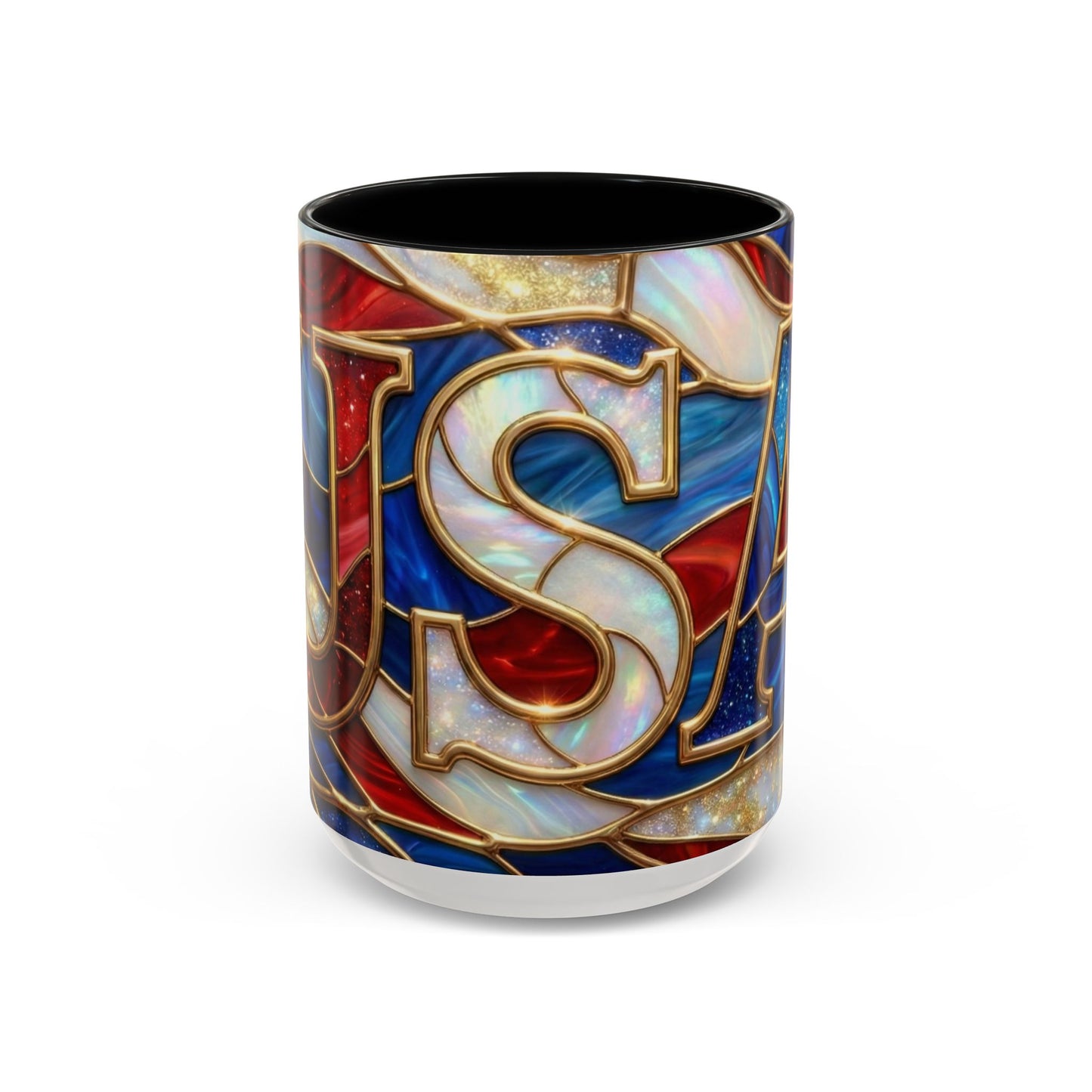 USA Patriotic Coffee Mug, Stained Glass USA Mug, Red White Blue Ceramic Mug, American Flag Style Mug, 11oz 15oz Mug