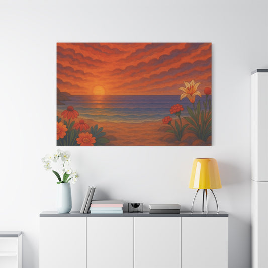 Canvas Print - Floral Ocean Sunset Watercolor Painting Beautiful Decor Colorful Painting Nautical