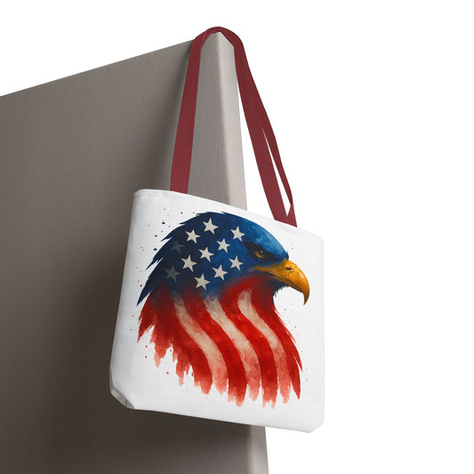Patriotic Eagle Tote Bag USA Flag Canvas Carryall - Eco-Friendly Independence Day, Memorial Day Gift for Veterans, Reusable Shopping Bag