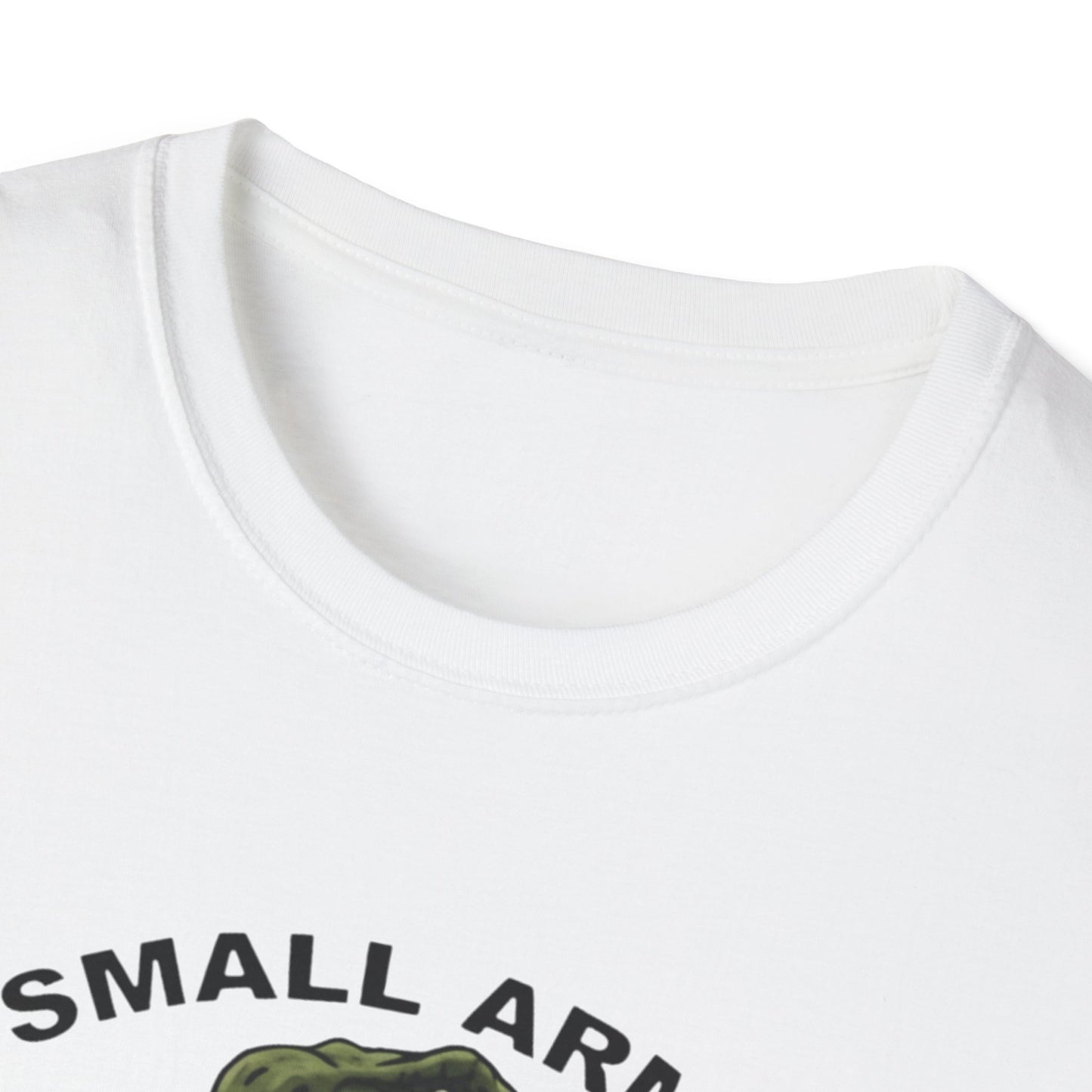 Funny Small Arms Dealer T-Rex Shirt, Dinosaur Pun Tee, Hilarious Graphic T-Shirt for Men & Women, Great Gift for Dad, Friend, or Coworker