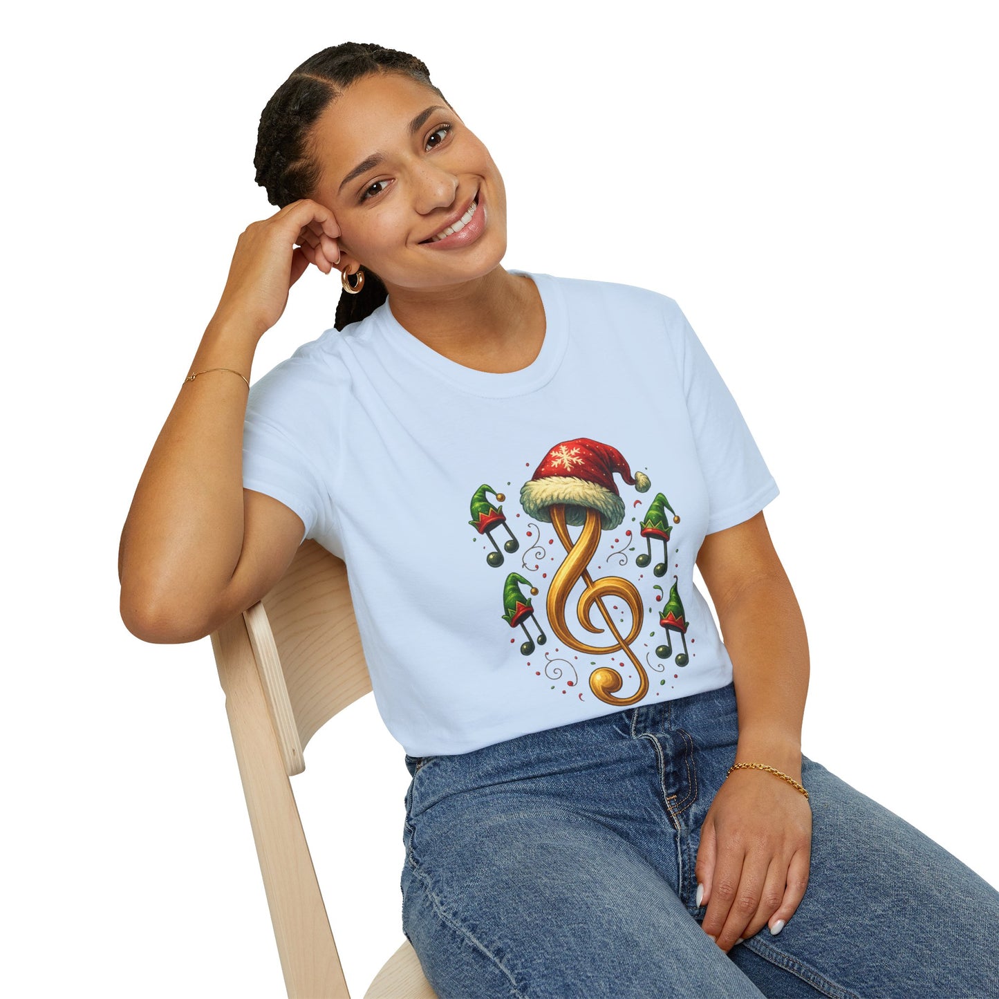 Christmas Music Shirt, Treble Clef Santa Hat Tee, Music Notes Elf Hats Christmas Shirt, Holiday Music Lover Gift, Funny Music Teacher Tee