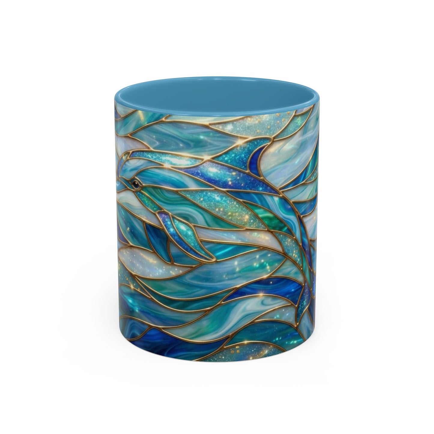 Stained Glass Dolphin Mug, Dolphin Coffee Cup, Ocean Art Mug, Sea Life Gift, Nautical Decor Mug, Coastal Dolphin Lover Gift