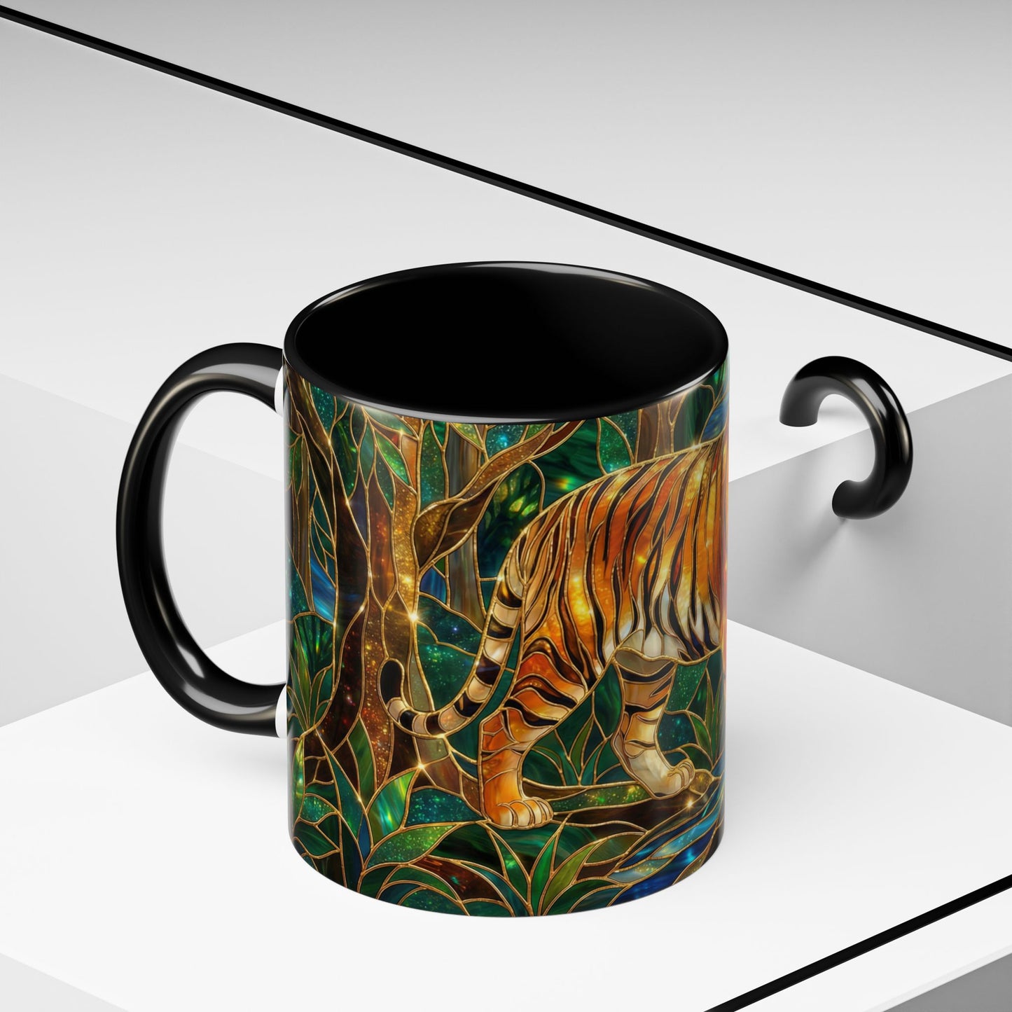 Stained Glass Tiger Mug, Tiger Coffee Cup, Wildlife Art Mug, Jungle Tiger Gift, Animal Lover Mug, Nature Inspired Coffee Cup