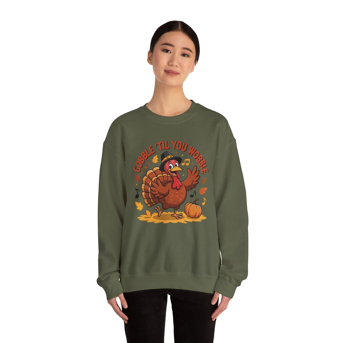 Gobble Til You Wobble Sweatshirt, Funny Cartoon Turkey Thanksgiving Crewneck, Dancing Turkey Fall Pullover, Cozy Friendsgiving Holiday Top