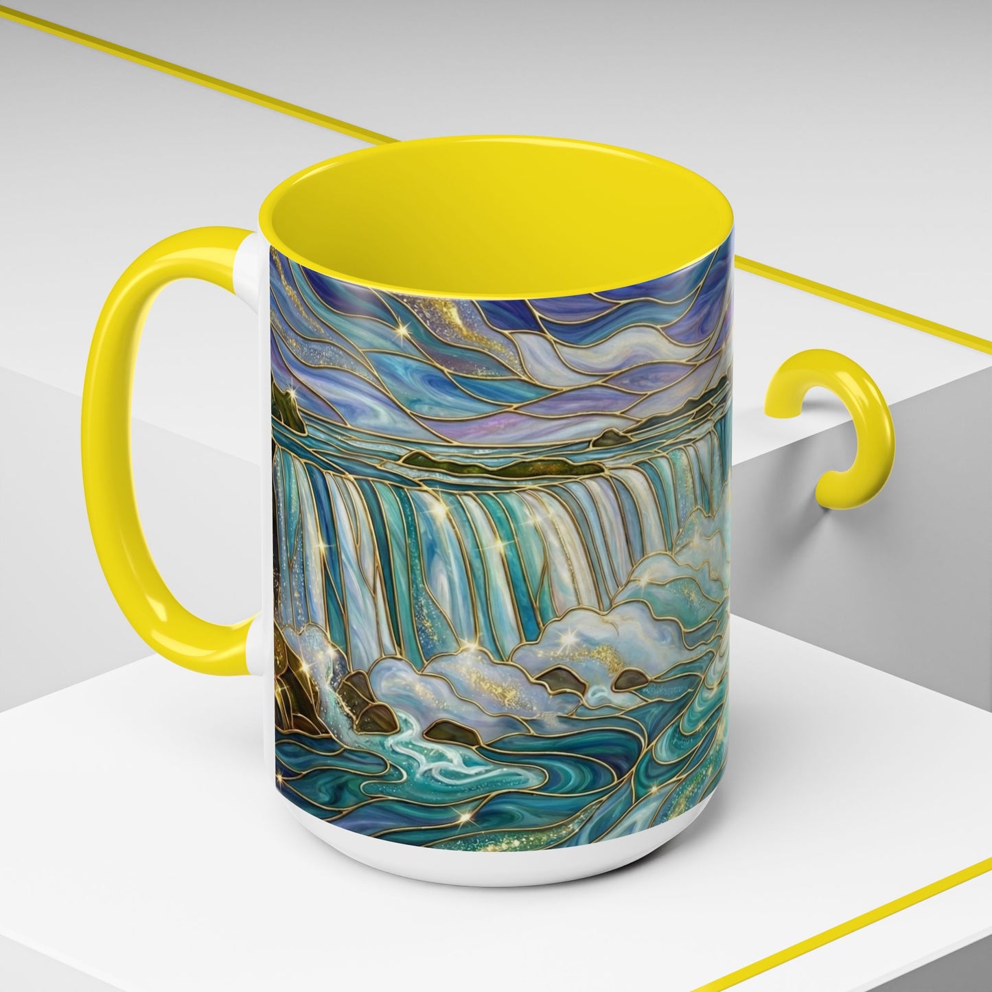 Faux Stained Glass Niagara Falls Mug, Waterfall Coffee Cup, Canada Souvenir Gift, Upstate New York Travel Memento, Nature Lover Tea Cup