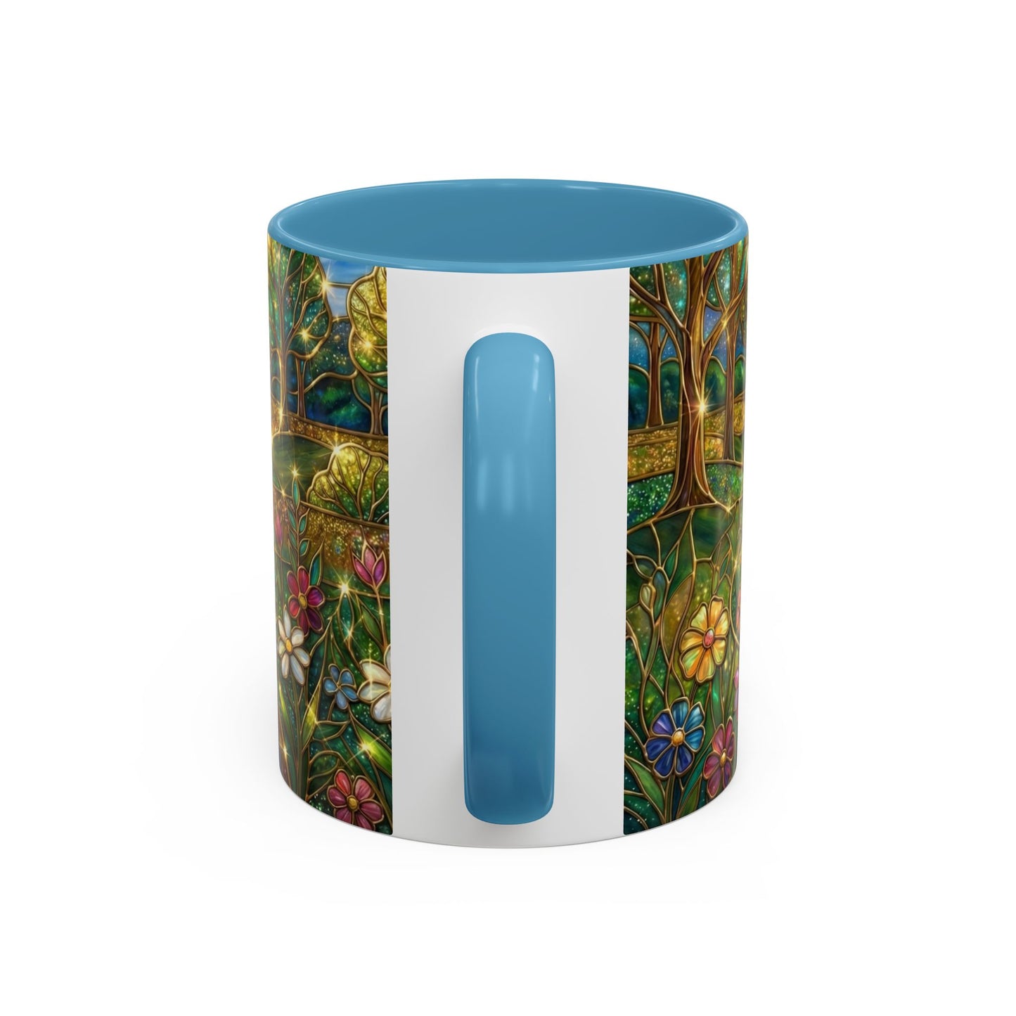 Stained Glass Mug, River Landscape Coffee Cup, Nature Lover Gift, Floral Tea Mug, Gardener Present, Art Teacher Gift, Colorful Scenery Cup