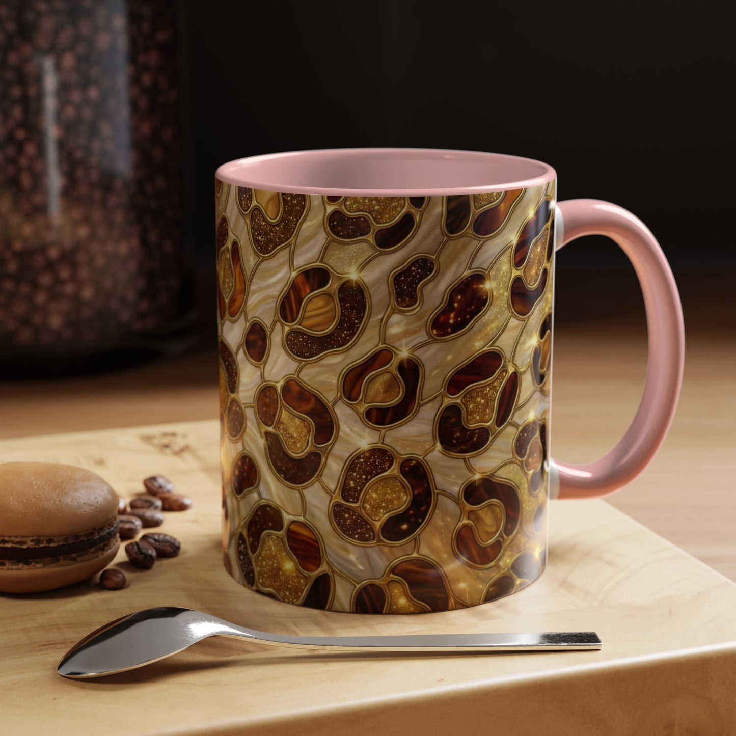 Stained Glass Leopard Print Mug, Gold Cheetah Coffee Cup, Luxury Animal Print Gift, Glam Mosaic Tea Mug, Trendy Desk Decor For Her Gifts