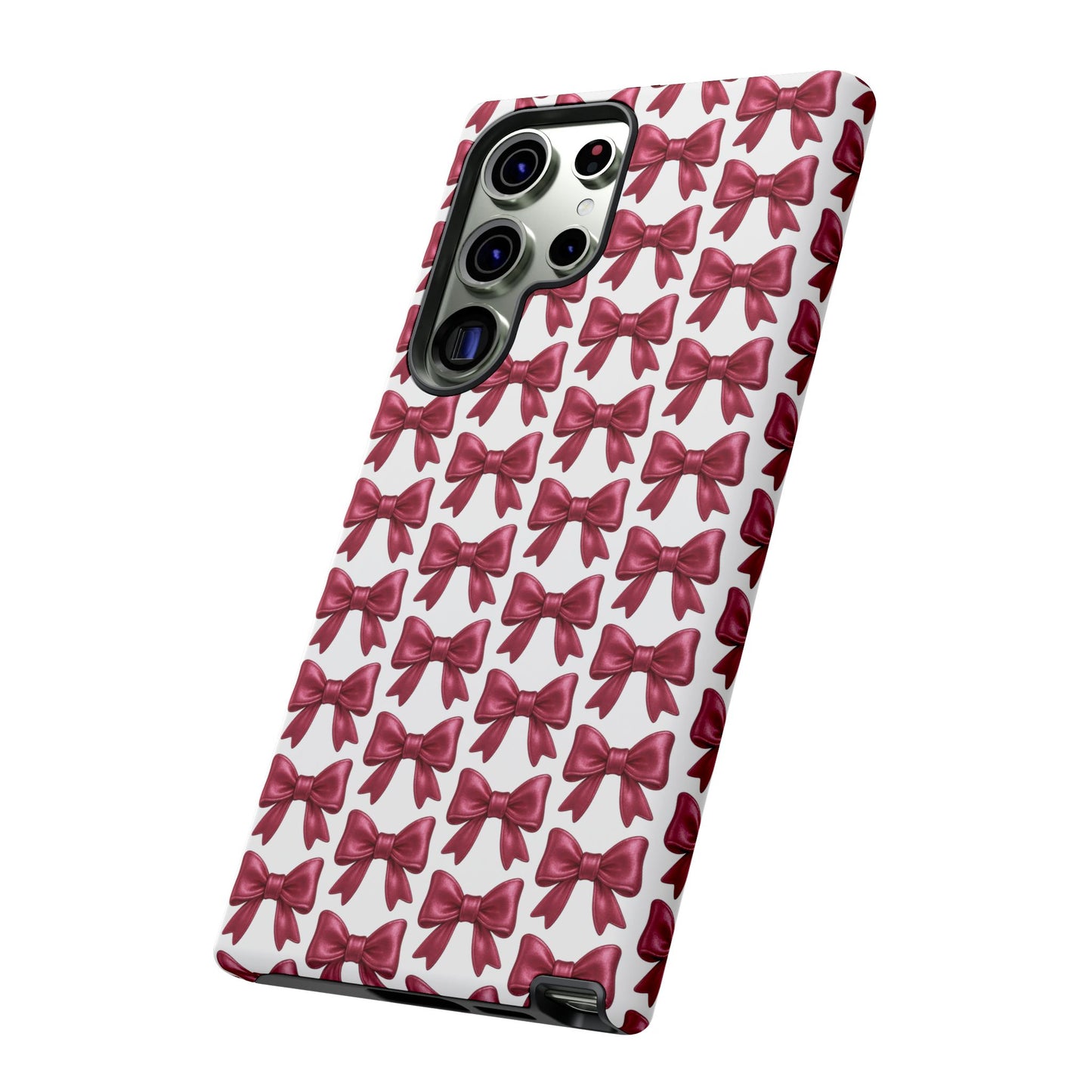 Coquette Samsung Case - Burgundy Bow Pattern Phone Cover, Girly Soft Aesthetic Gift, Cute Galaxy Case for Her