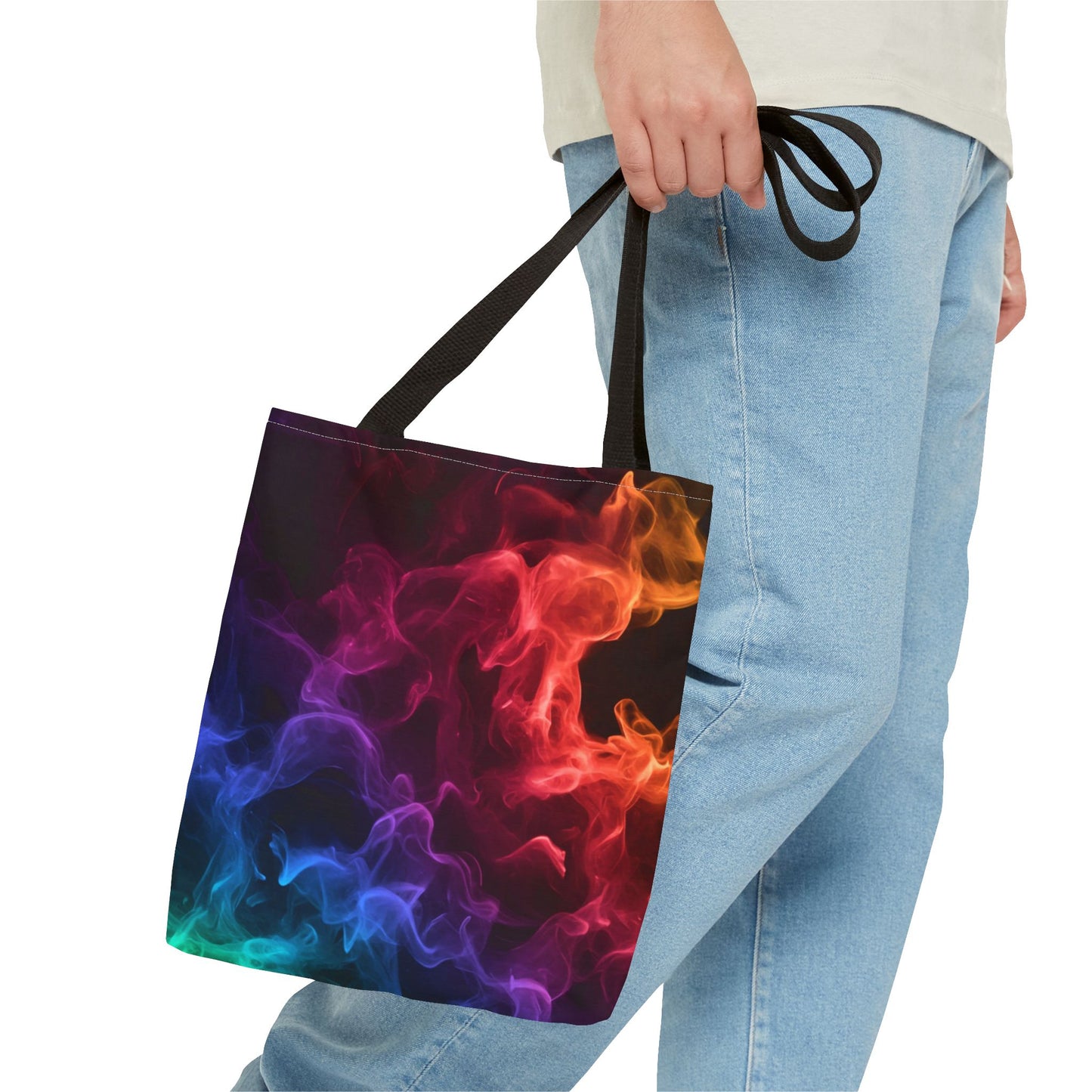 Chromatic Ember Tote Bag, Colorful Smoke Art Design With Red, Blue, And Orange Hues, Abstract Reusable Tote For Artists, Gifts, And Everyday Use