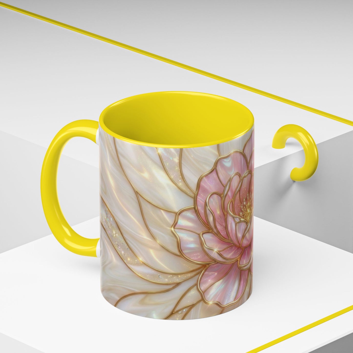 Pink Peony Stained Glass Mug, Gold Floral Coffee Cup, Elegant Flower Gift For Her, Fairycore Tea Cup, Mothers Day Present, Pearl Art Decor