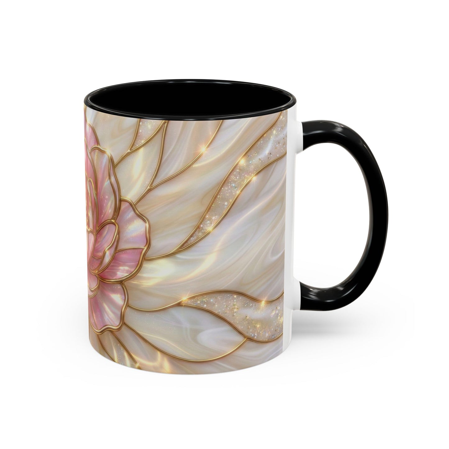 Pink Peony Stained Glass Mug, Gold Floral Coffee Cup, Elegant Flower Gift For Her, Fairycore Tea Cup, Mothers Day Present, Pearl Art Decor