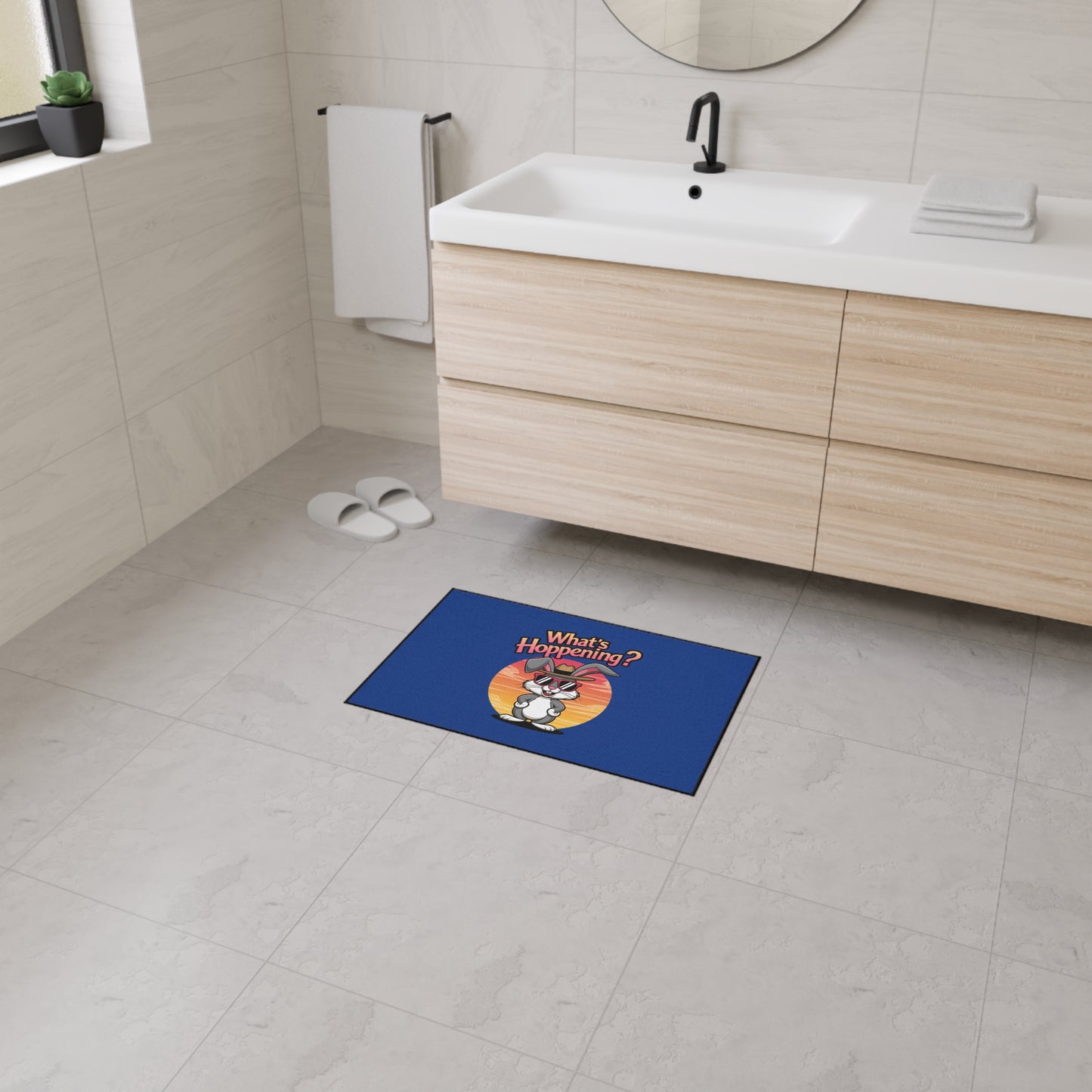 Funny 'What's Happening?' Rabbit Heavy Duty Floor Mat - Stylish Home Decor