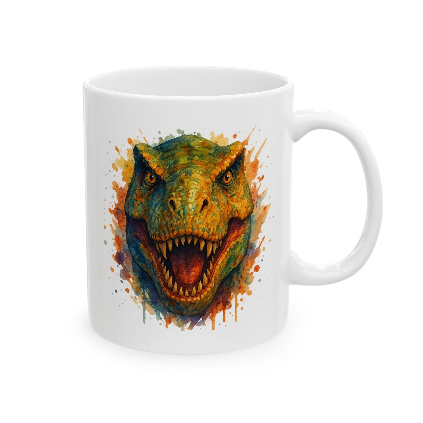 Watercolor T-Rex Mug - Ceramic Dinosaur Coffee Cup, 11oz and 15oz Tea Rex Art, Dinosaur Lover Gift, Paleontology Office Decor
