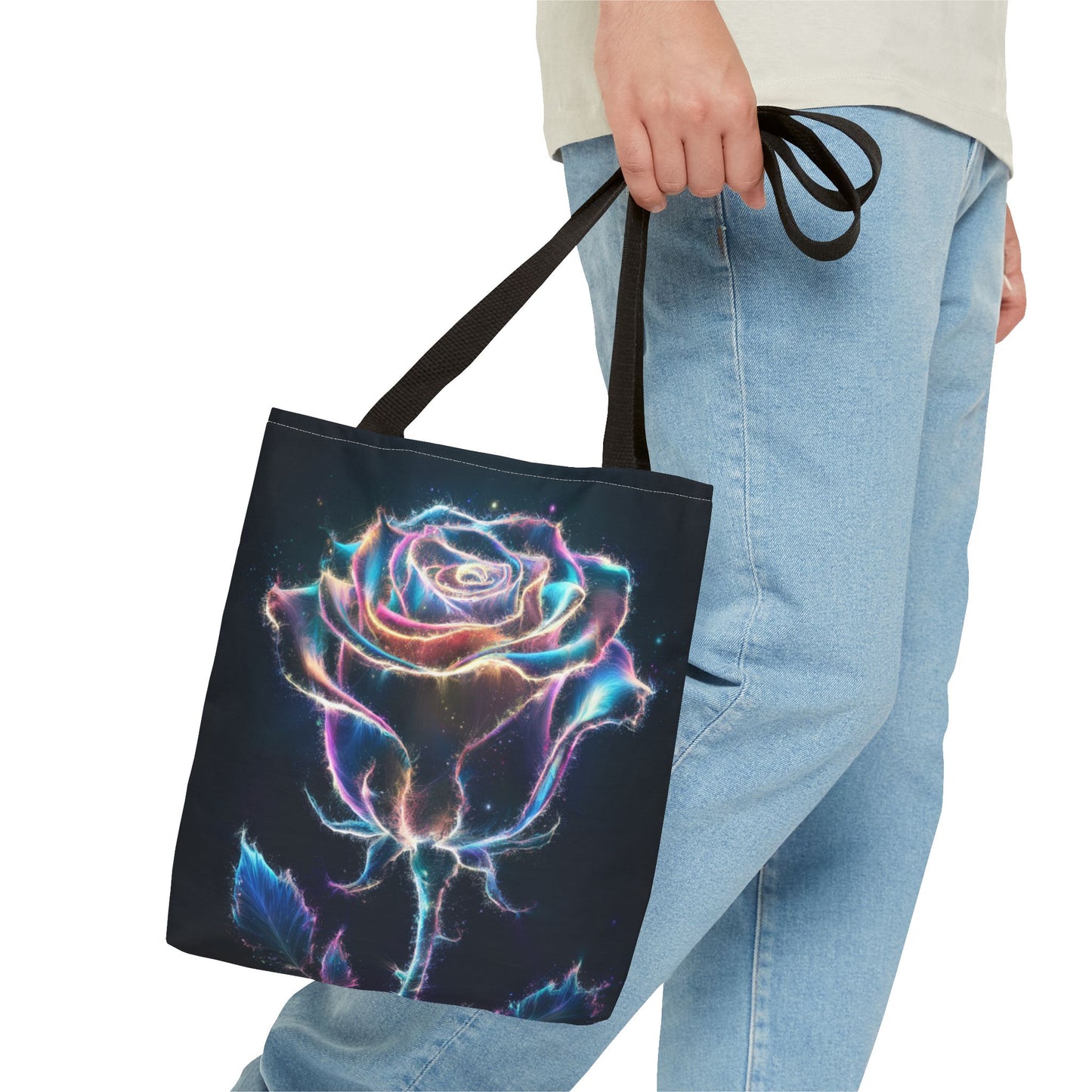 Neon Rose Tote Bag • Electric Floral Art Tote • Neon Glow Rose Canvas Carry-All • Vibrant Statement Floral Tote • Gift for Art Lovers