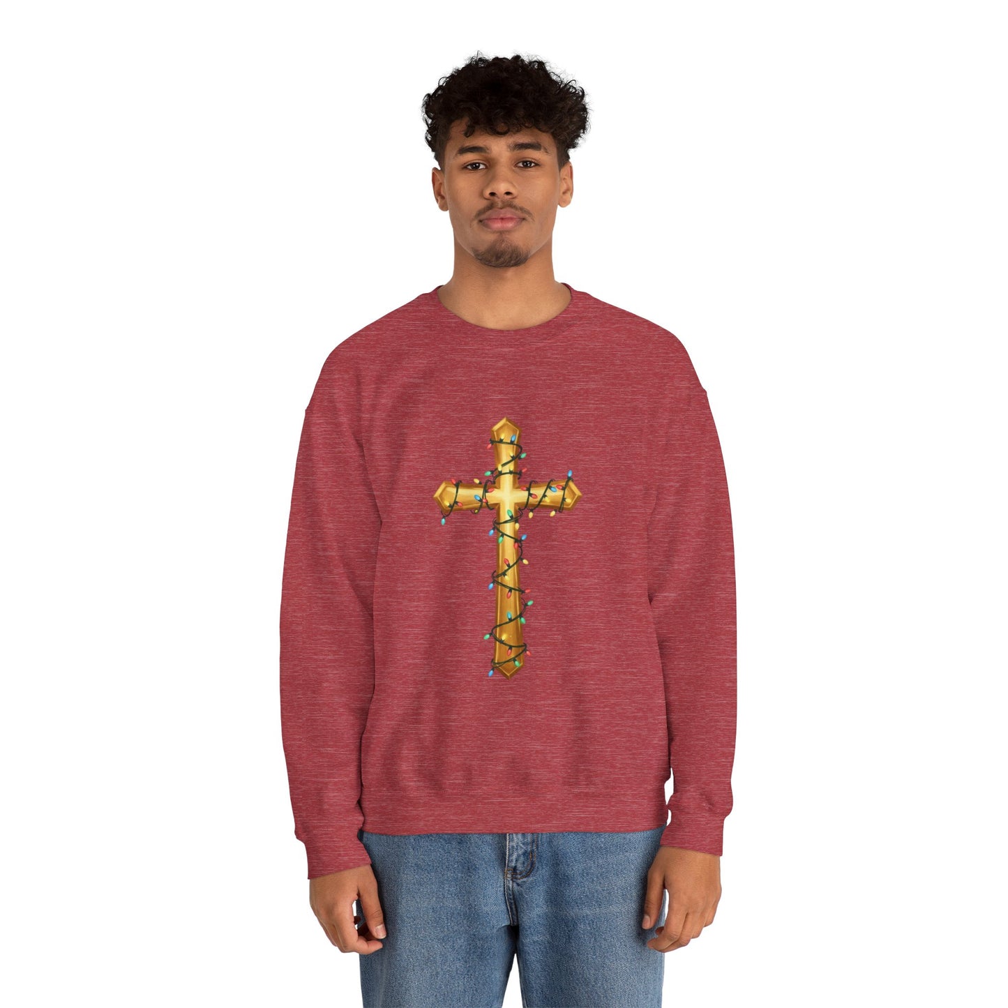 Christmas Cross Lights Sweatshirt, Christian Christmas Sweatshirt, Religious Holiday Cross Sweater, Jesus Christmas Gift, Faith