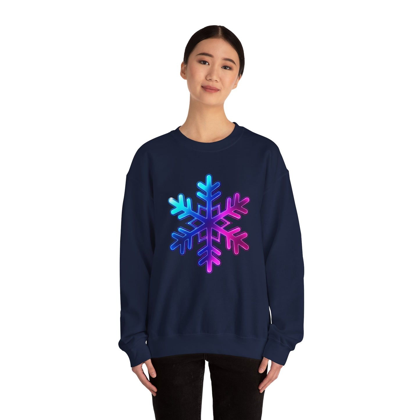 Blue Pink Gradient Snowflake Sweatshirt, Winter Aesthetic Pullover, Cozy Christmas Crewneck, Festive Holiday Sweater Gift for Her or Him