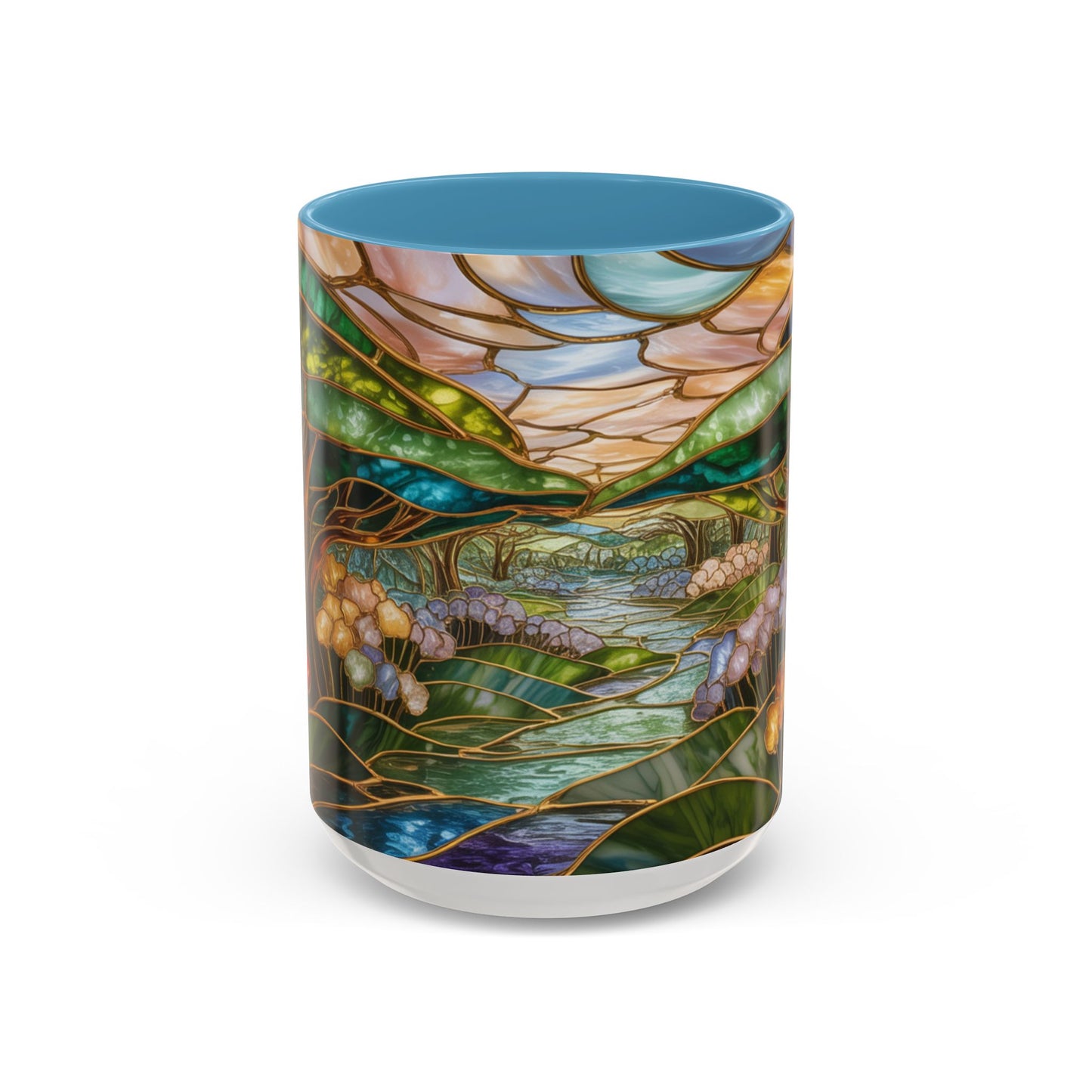 Stained Glass Woodland Forest Mug, Tree & Flowers Coffee Cup, Nature Lover Gift, Artistic Woodland Art Mug, Rustic Home Decor Mug