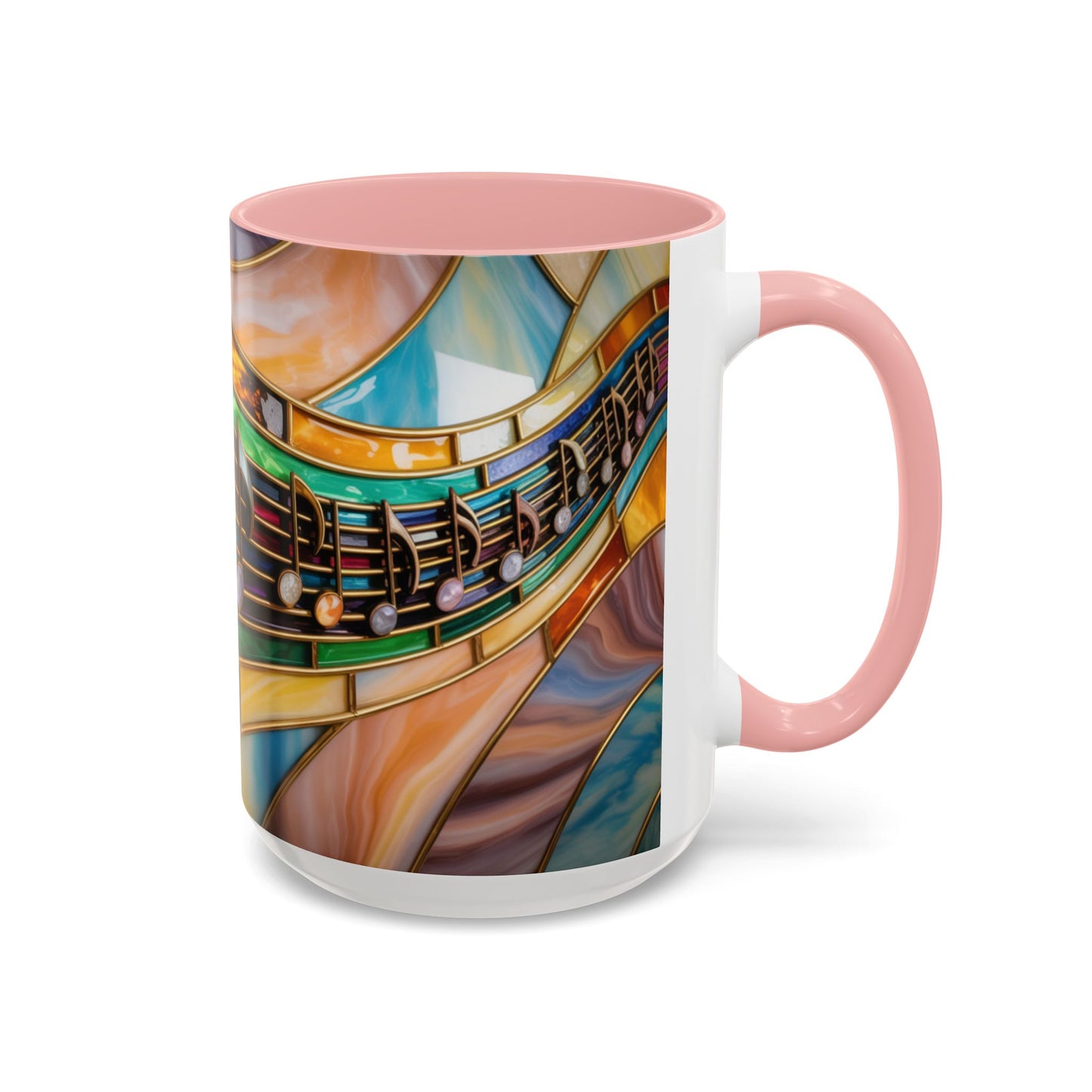 Stained glass music mug, musical notes coffee cup, colorful musician gift mug, music lover present, treble clef art mug, music teacher gift