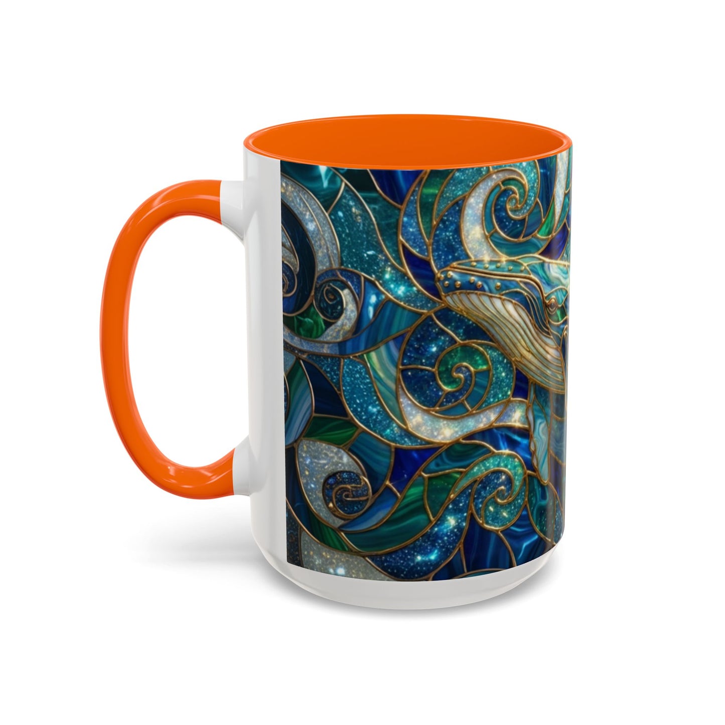 Stained Glass Whale Mug, Ocean Art Coffee Cup, Blue Sea Life Design, Nautical Gift For Ocean Lovers, Colorful Stained Glass Whale Cup