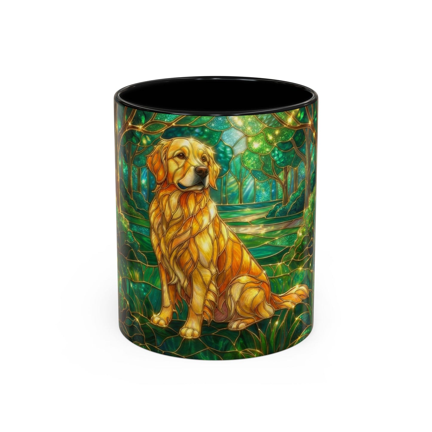 Stained Glass Dog Mug, Golden Retriever Coffee Cup, Pet Lover Ceramic Mug, Forest Art Animal Mug, 11oz 15oz Gift