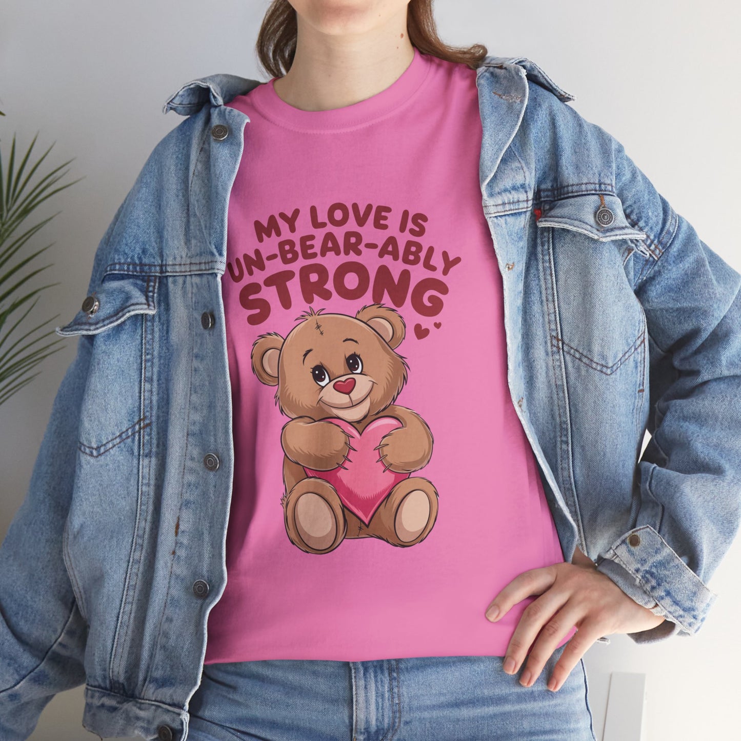 Un-Bear-ably Strong Valentine Shirt, Teddy Bear Heart Tee, Cute Love Graphic T-Shirt, Valentines Gift, Romantic Couple Top, Gift For Her