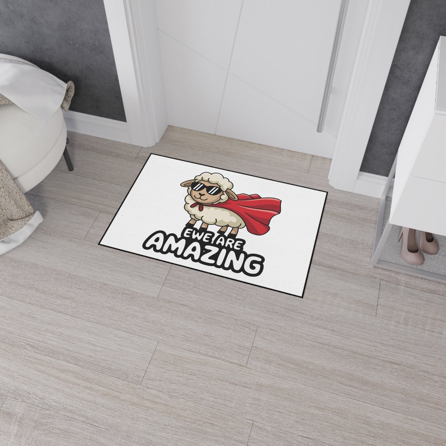 Funny Sheep Welcome Mat - “Ewe Are Amazing” Rug | Cute Farmhouse Door Mat | Superhero Animal Pun Rug | Funny Gift for Animal Lovers