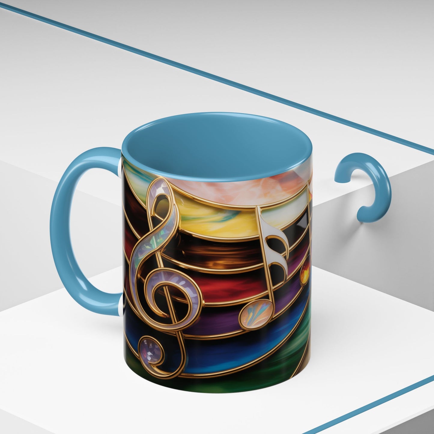Stained Glass Music Notes Mug - Colorful Music Lover Gift - Music Teacher Mug - Treble Clef Coffee Cup - Musician Gift Idea - 11oz & 15oz Ceramic Mug