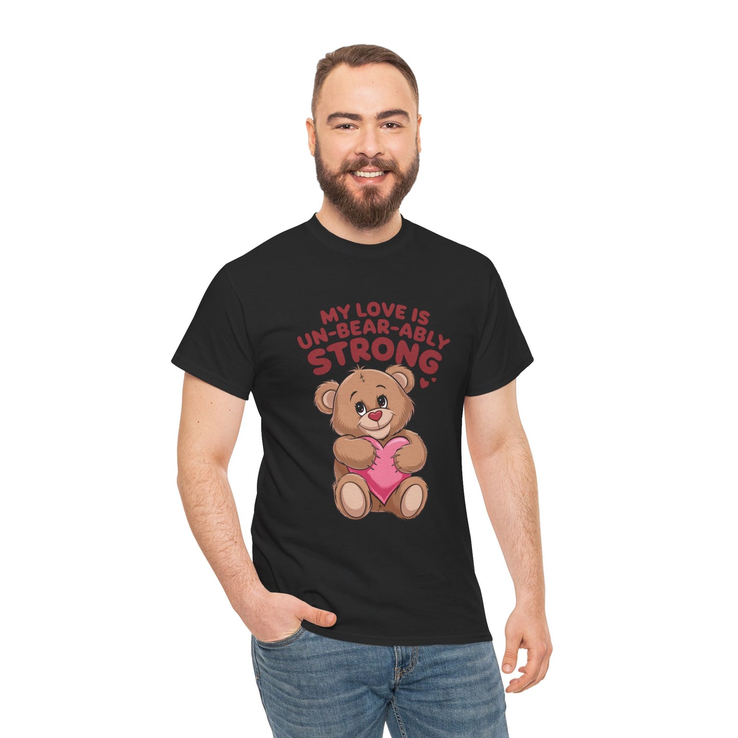 Un-Bear-ably Strong Valentine Shirt, Teddy Bear Heart Tee, Cute Love Graphic T-Shirt, Valentines Gift, Romantic Couple Top, Gift For Her