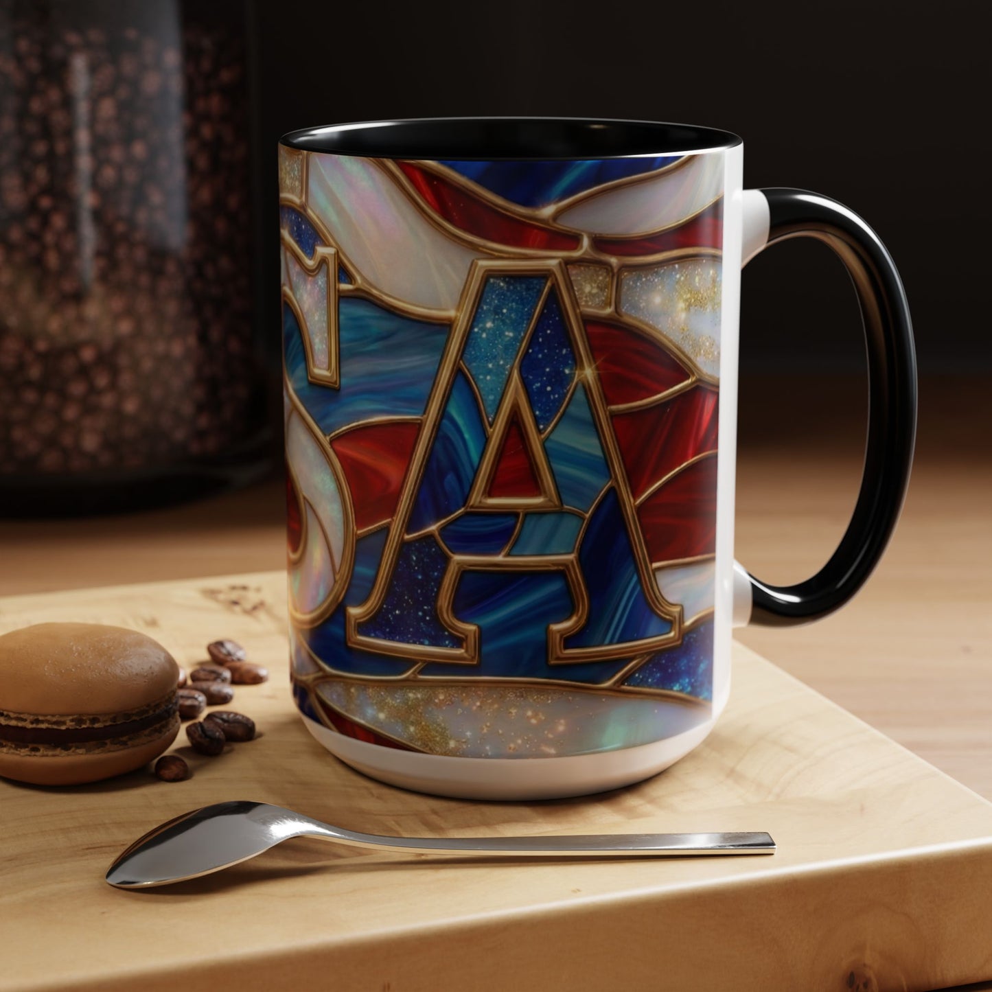 USA Patriotic Coffee Mug, Stained Glass USA Mug, Red White Blue Ceramic Mug, American Flag Style Mug, 11oz 15oz Mug
