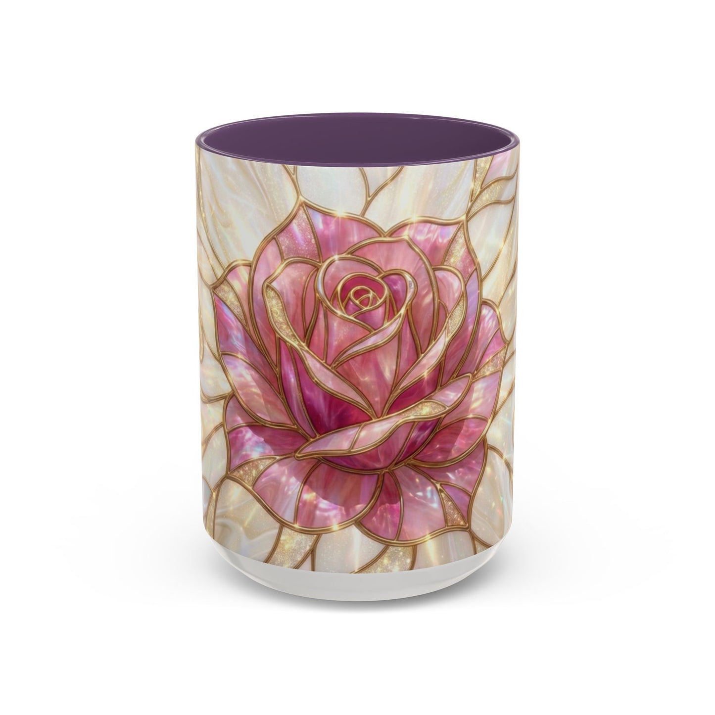 Pink Rose Stained Glass Mug, Gold Floral Coffee Cup, Romantic Flower Tea Cup, Gardener Gift For Mom, Botanical Art, Wife Birthday Gift