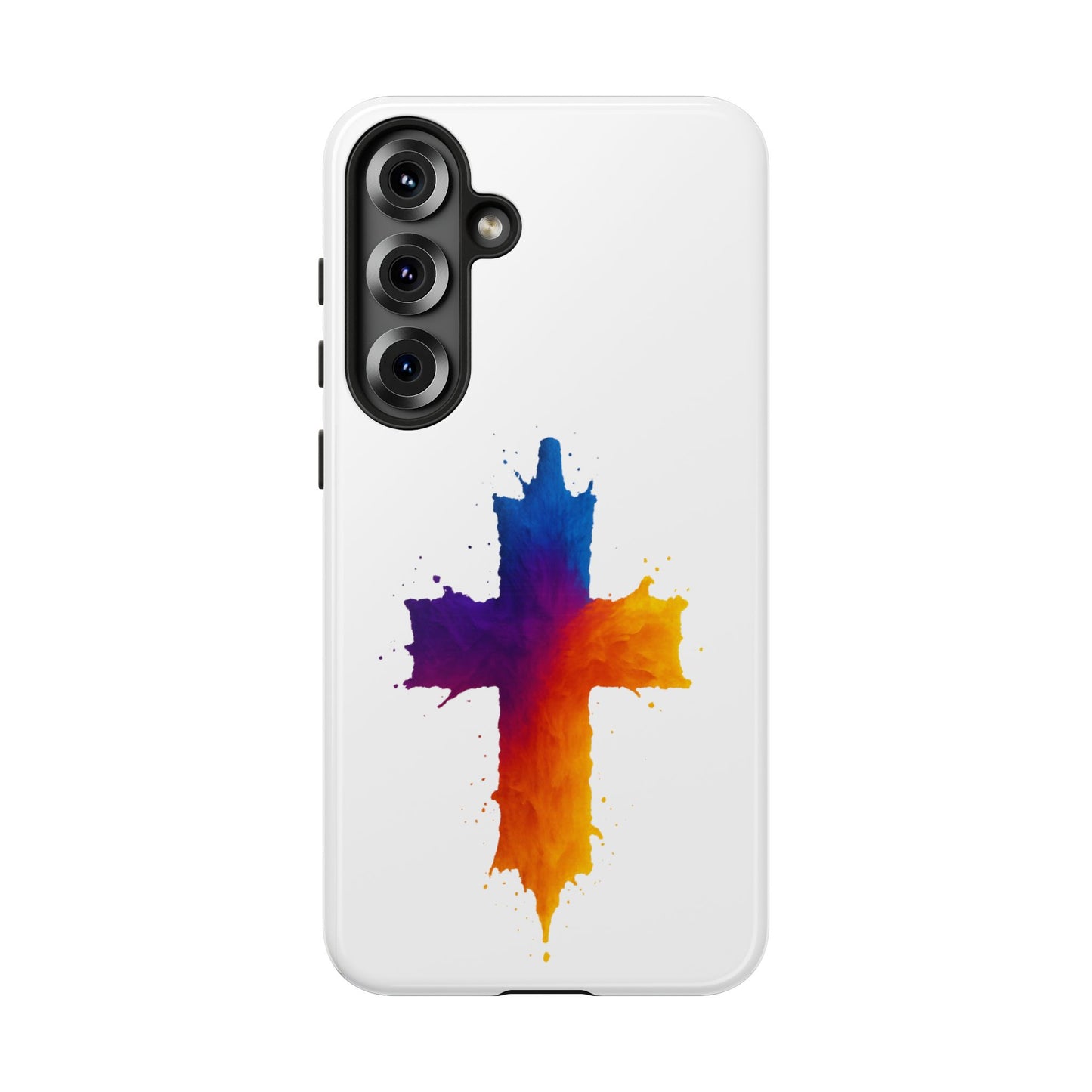 Christian Cross Phone Case – Vibrant Watercolor Design, Faith-Based Gift, Bible Verse Inspired Cell Cover