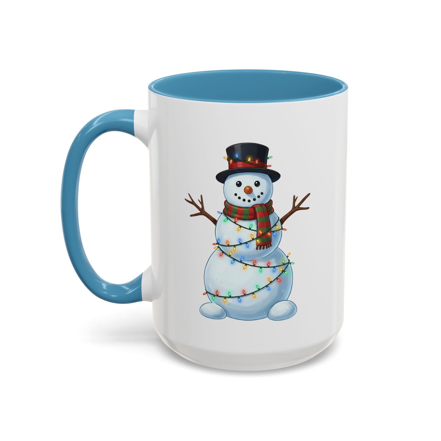 Snowman Christmas Mug, Snowman Wrapped in Lights Mug, Holiday Coffee Cup, Cute Winter Snowman Cup, Christmas Gift Mug, Xmas Cocoa Mug