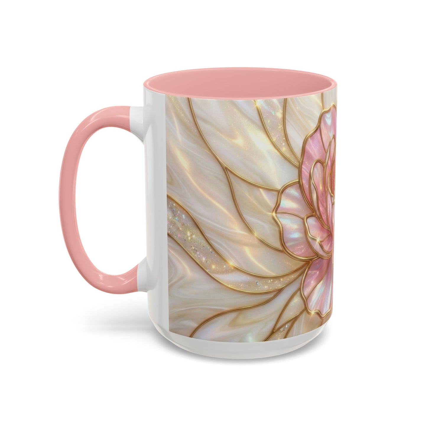 Pink Peony Stained Glass Mug, Gold Floral Coffee Cup, Elegant Flower Gift For Her, Fairycore Tea Cup, Mothers Day Present, Pearl Art Decor