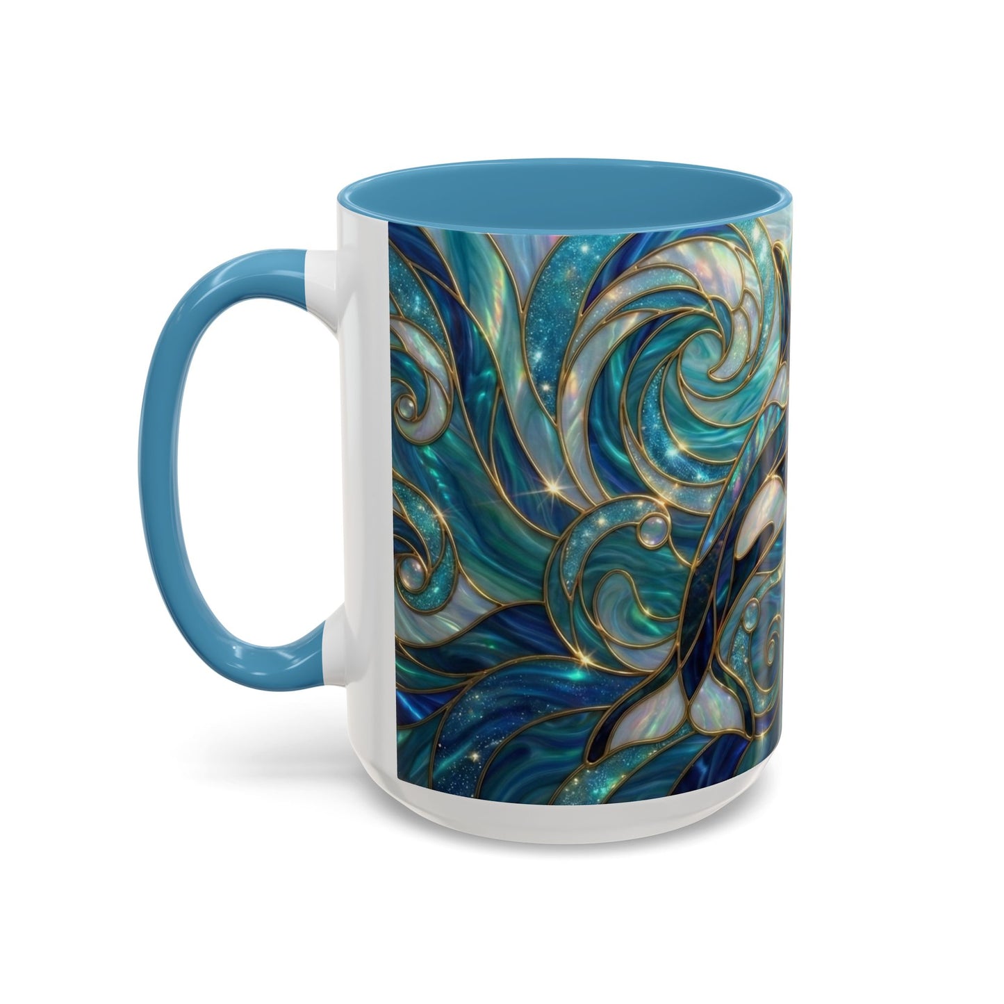 Orca Whale Coffee Mug, Ocean Art Mug, Stained Glass Whale Design, Marine Life Gift, Ceramic Coffee Cup, 11oz 15oz Waves Mug, Coastal Decor