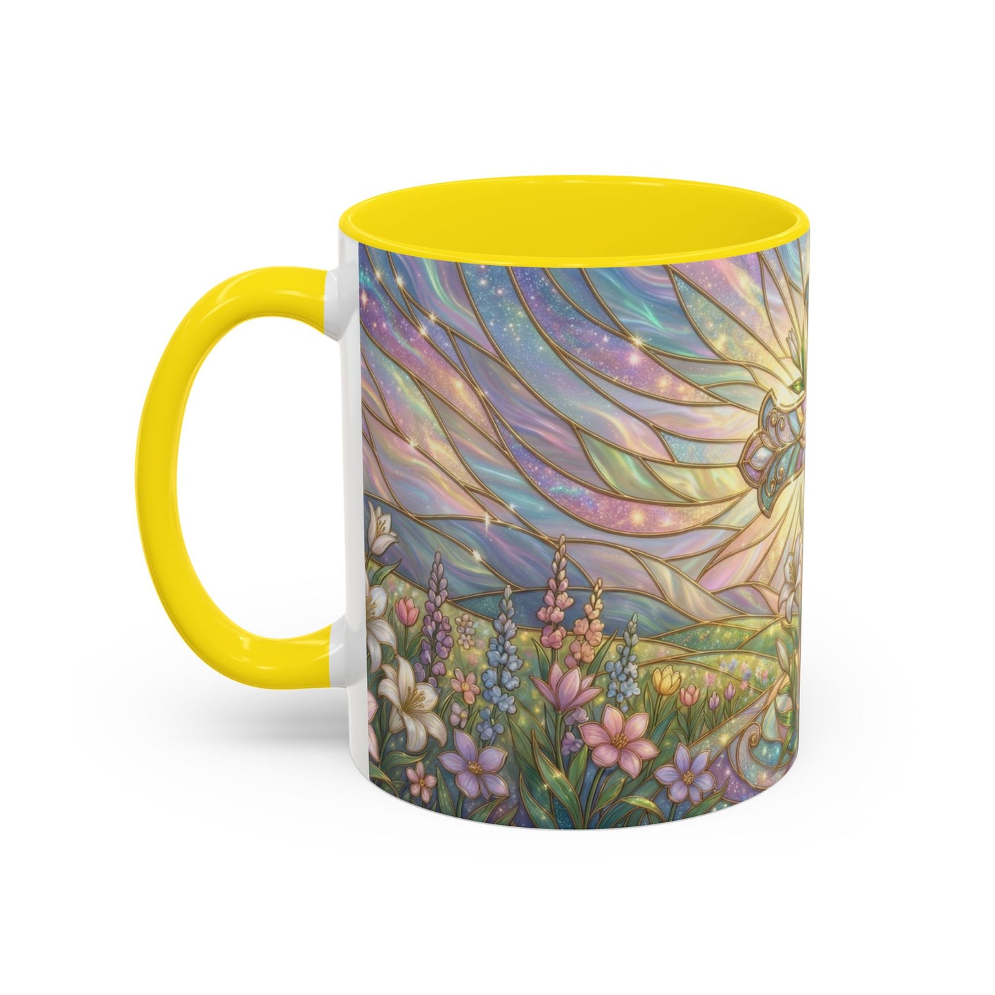 Stained Glass Cross Mug, Easter Lily Coffee Cup, Christian Religious Gift, Pastel Floral Faith Mug, Spring Believer Cup, Baptism Present