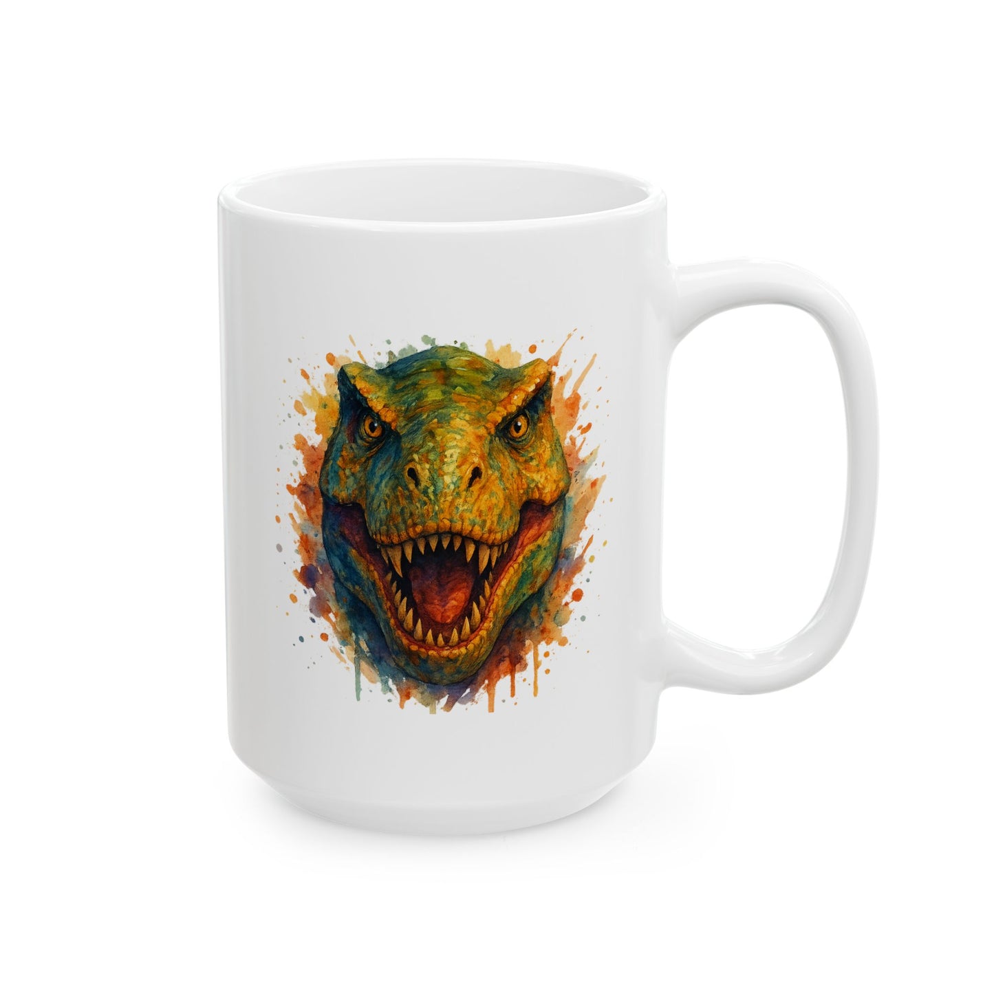 Watercolor T-Rex Mug - Ceramic Dinosaur Coffee Cup, 11oz and 15oz Tea Rex Art, Dinosaur Lover Gift, Paleontology Office Decor