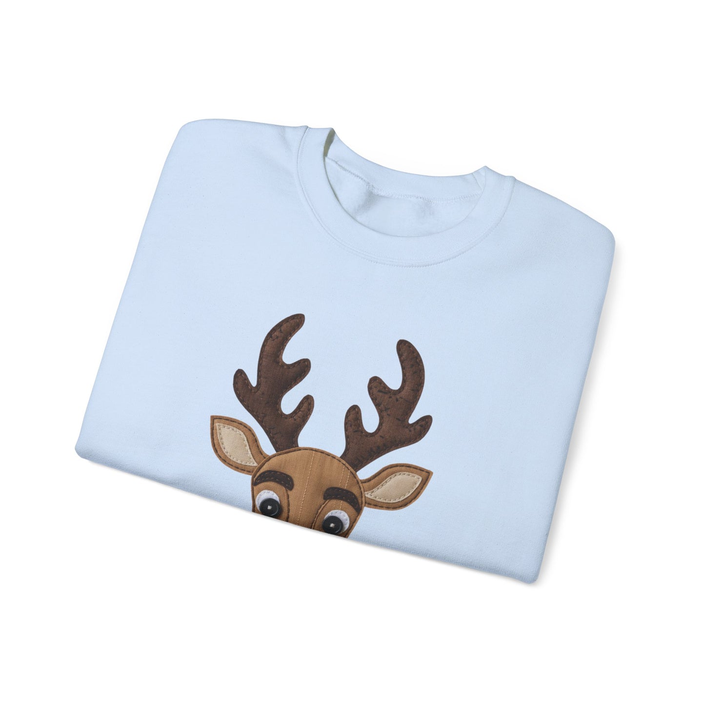 Faux Patchwork Rudolph Sweatshirt, Cute Reindeer Christmas Crewneck, Cozy Holiday Pullover, Winter Reindeer Sweater, Xmas Gift for Women