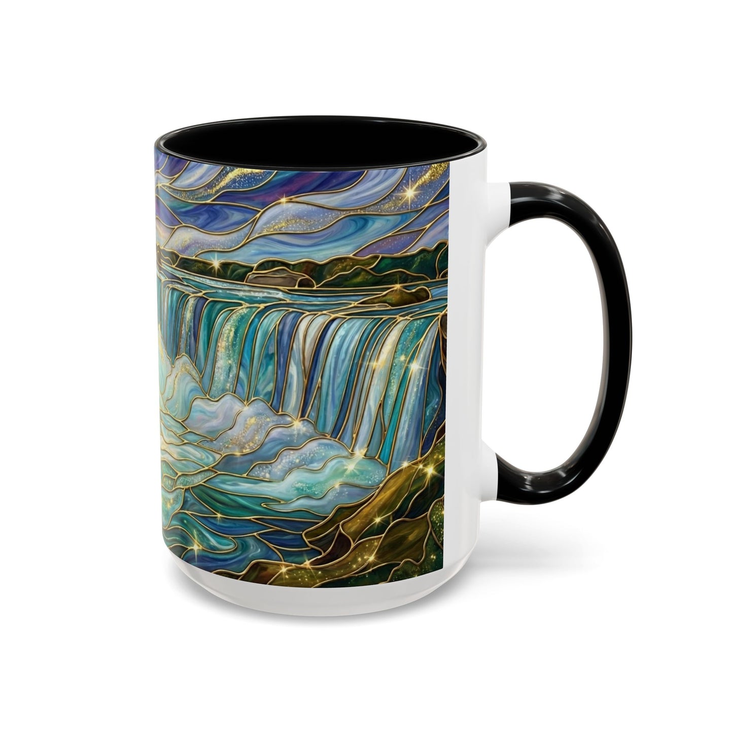 Faux Stained Glass Niagara Falls Mug, Waterfall Coffee Cup, Canada Souvenir Gift, Upstate New York Travel Memento, Nature Lover Tea Cup