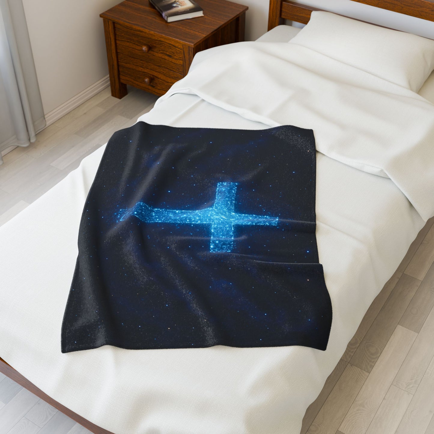 Velveteen Plush Blanket with Bioluminescent Cross Design Christian Decor Inspirational Throw Spiritual Blanket Gift for Believers