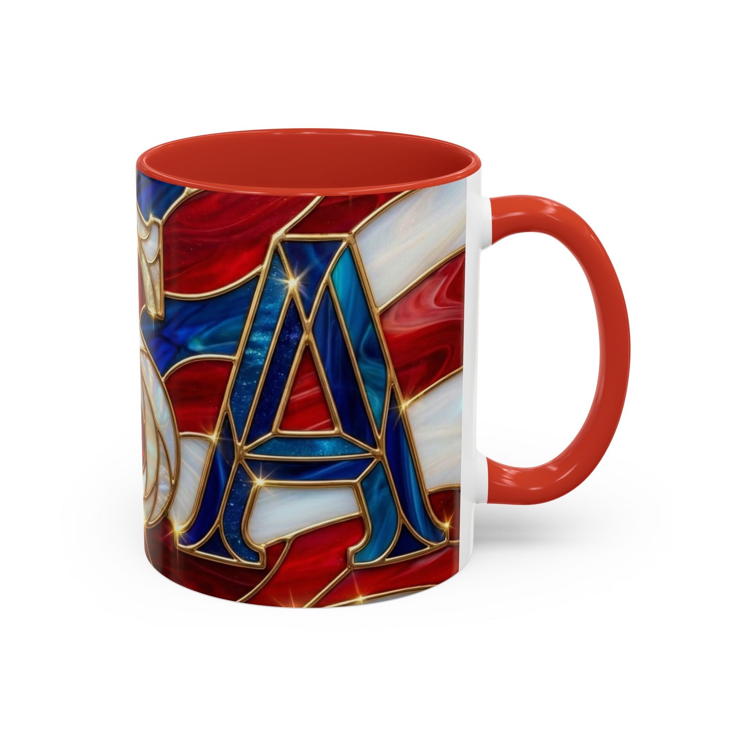USA Patriotic Coffee Mug, Stained Glass USA Mug, Red White Blue Ceramic Mug, American Flag Style Mug, 11oz 15oz Mug
