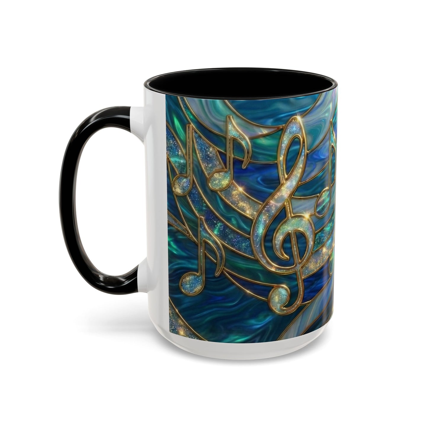 Music Notes Mug, Music Lover Coffee Cup, Stained Glass Music Mug, Musician Gift, Piano Teacher Mug, Aesthetic Music Cup