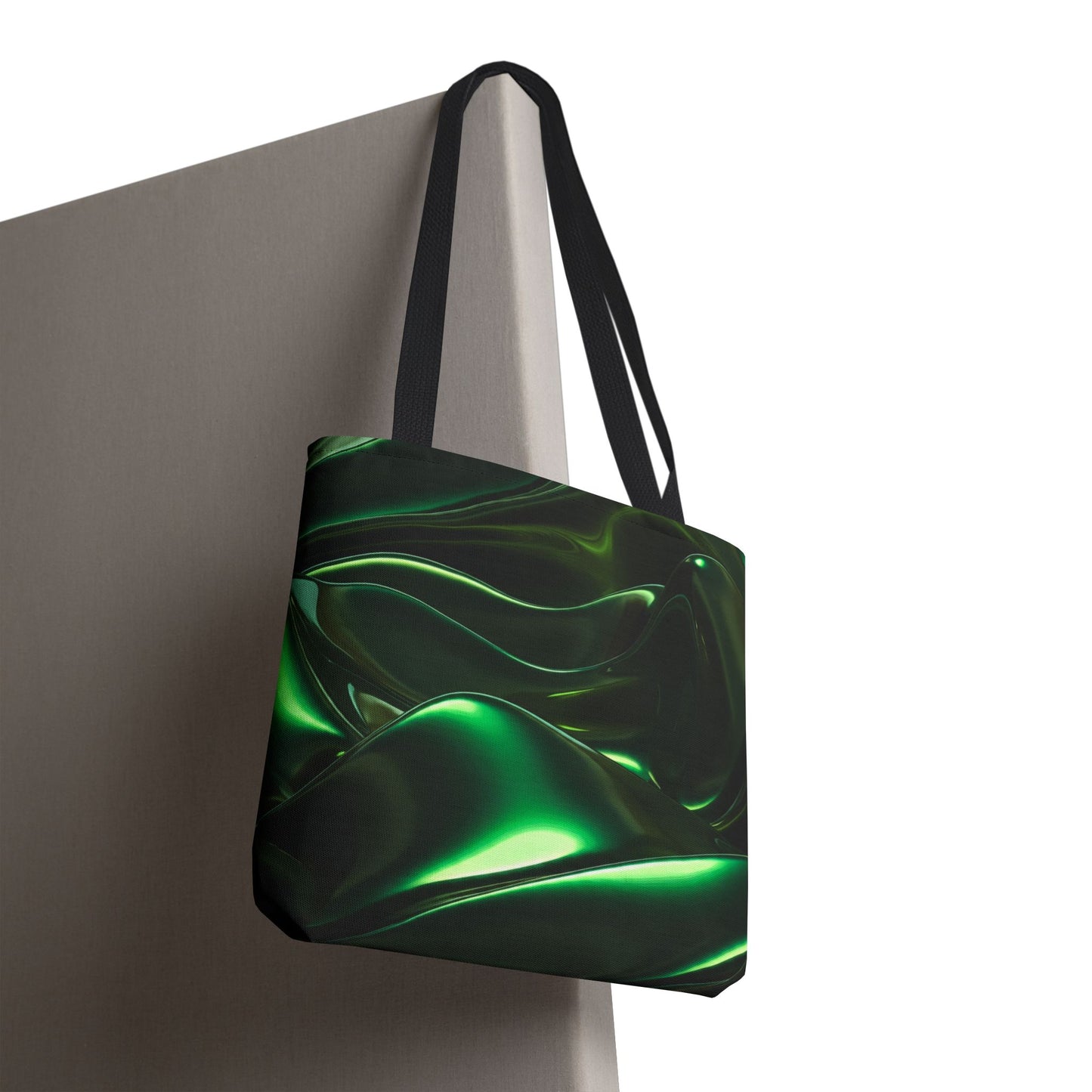 Futuristic Green Tote Bag - Abstract Metallic Wave Art Tote - Glossy Cyber Aesthetic Bag, Techwear Vibes, Edgy Gamer Gift, Trendy Street Style