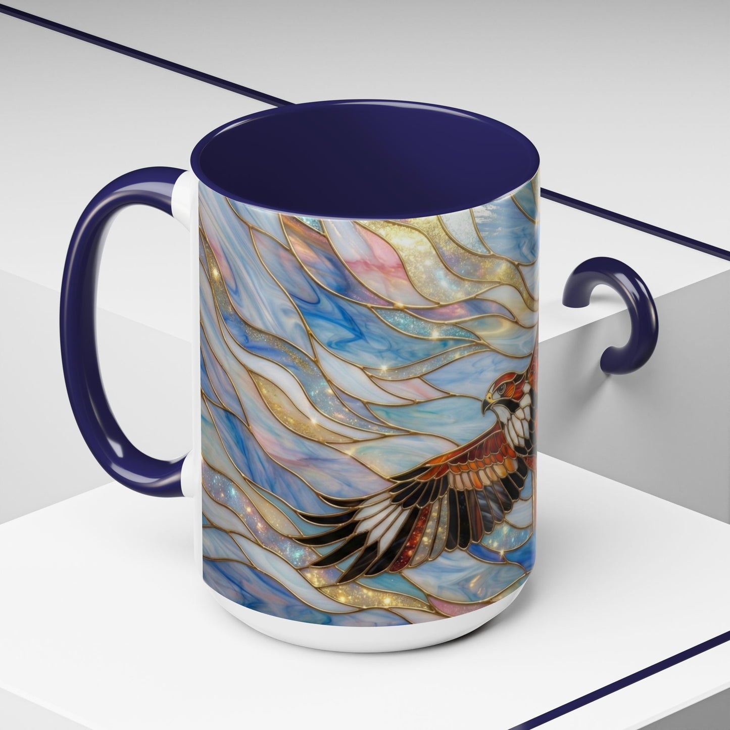 Hawk Coffee Mug, Stained Glass Hawk Mug, Bird of Prey Art Mug, Nature Lover Gift, Unique Ceramic Coffee Cup, 11oz 15oz Wildlife Mug