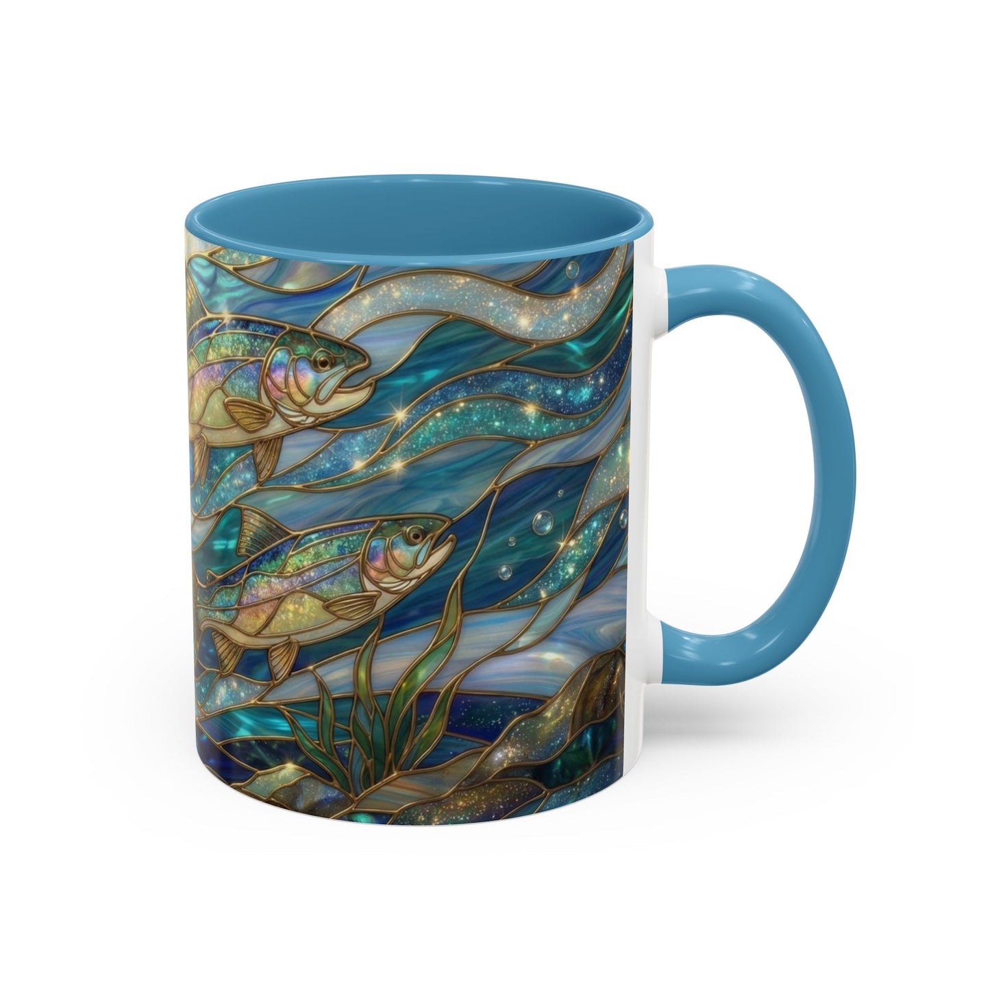 Stained Glass Fish Mug, Fishing Coffee Mug, Trout Art Mug, Fisherman Gift Cup, Wildlife Nature Mug, Angler Gift Mug