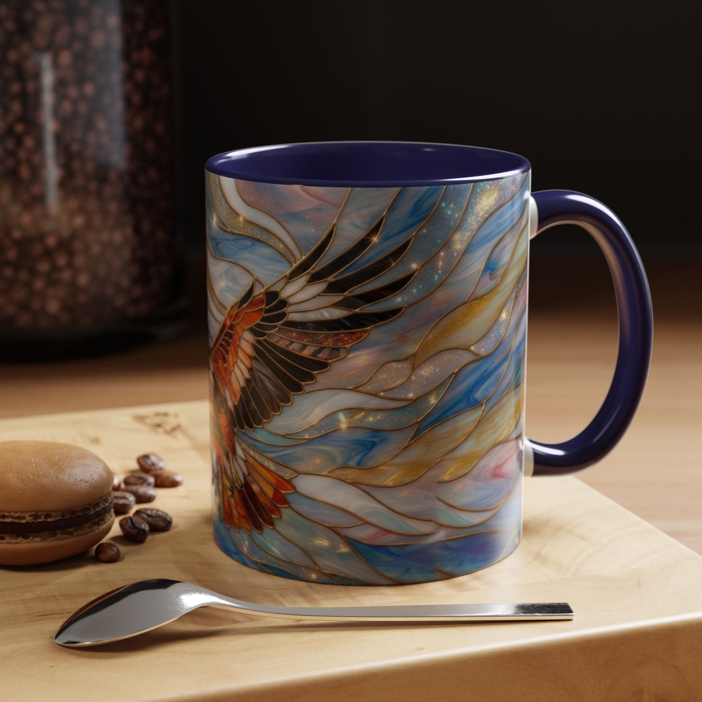 Hawk Coffee Mug, Stained Glass Hawk Mug, Bird of Prey Art Mug, Nature Lover Gift, Unique Ceramic Coffee Cup, 11oz 15oz Wildlife Mug