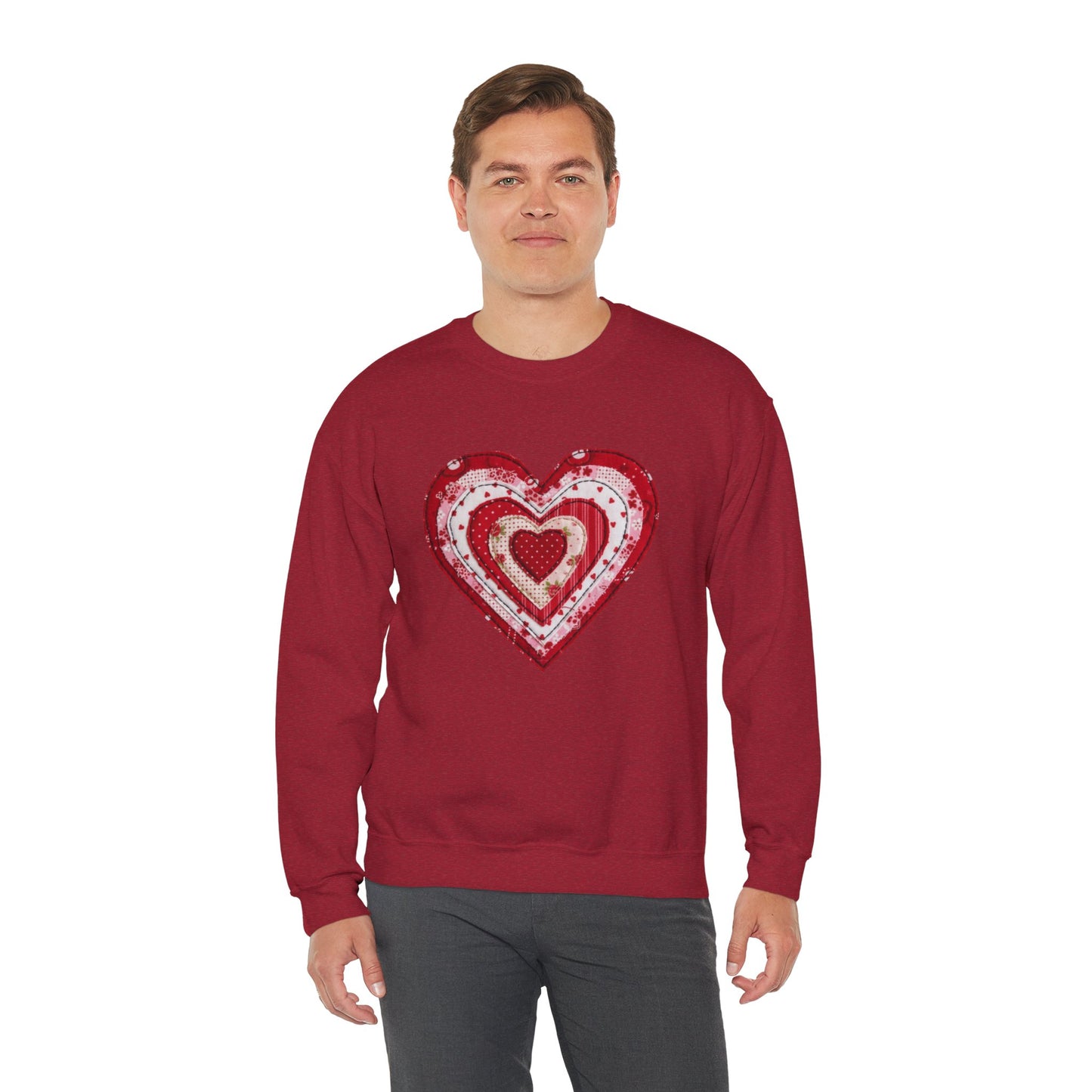 Faux Patchwork Heart Sweatshirt, Valentine Heart Shirt, Cute Valentine Gift, Retro Patchwork Crewneck, Cozy Love Sweater, Boho Heart Top