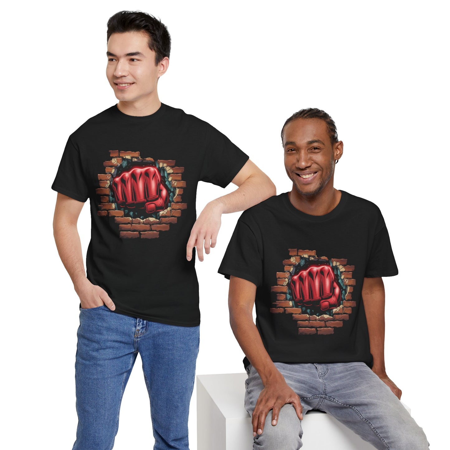 Impact Fist Graphic T-Shirt – Punch Through Brick Wall Design | Bold Streetwear Tee for Fighters, Gym & Edge-Lovers