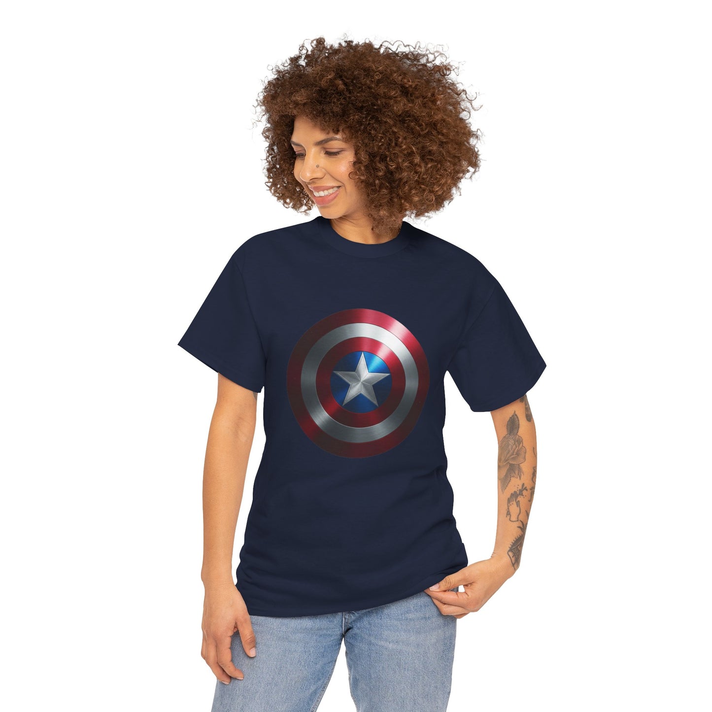Patriotic Hero Shield Shirt – Star Emblem Graphic Tee – Super Soldier Gift – Comic Inspired Unisex Shirt – Cosplay Convention Top