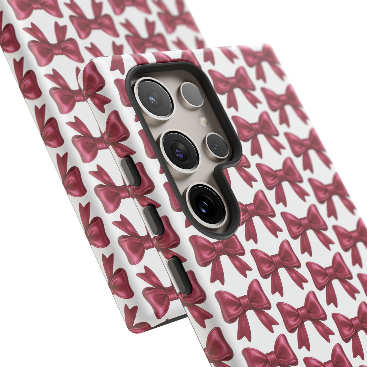 Coquette Samsung Case - Burgundy Bow Pattern Phone Cover, Girly Soft Aesthetic Gift, Cute Galaxy Case for Her