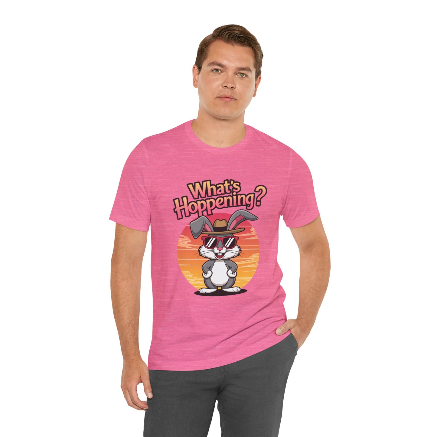 What’s Hoppening Funny Bunny Shirt – Cute Rabbit Pun T-Shirt – Sunset Graphic Tee for Animal Lovers, Easter, and Pun Enthusiasts